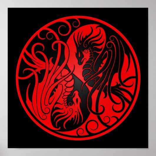 Red and Black Flying Yin Yang Dragons Poster (Vorne)