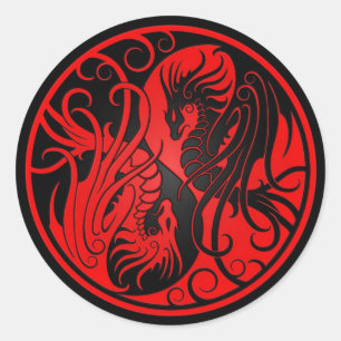 Red and Black Flying Yin Yang Dragons Runder Aufkleber