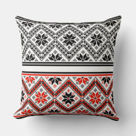 Red and Black Folk Art Geometric Pattern Throw Kissen