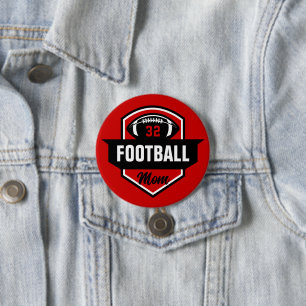 Red and Black Football Mama Custom Jersey Number Button