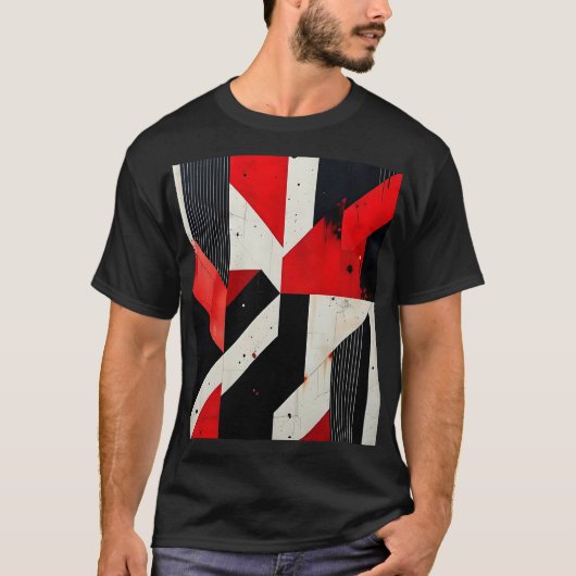 Red and Black Geometric Design T-Shirt (Vorderseite)