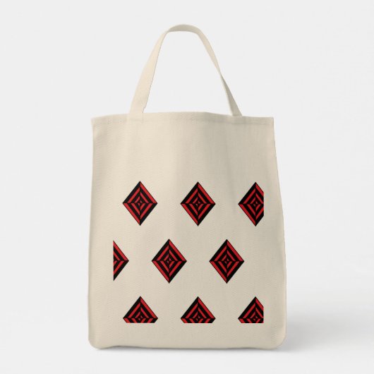 Red and Black Geometric Diamond Pattern Modern Tot Tragetasche (Rückseite)