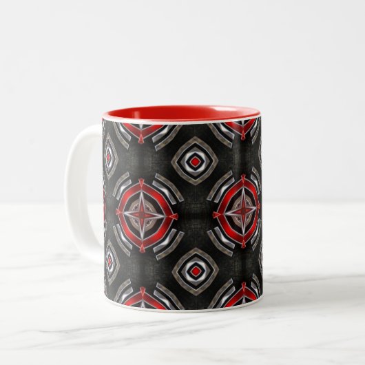 Red and Black Geometric Pattern Zweifarbige Tasse (Vorderseite Links)