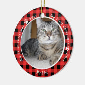 Red and Black Gingham Cat's My First Christmas Keramik Ornament (Links)