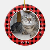 Red and Black Gingham Cat's My First Christmas Keramik Ornament (Hinten)