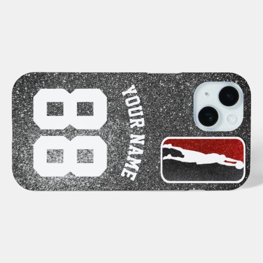 Red and Black Glitzer Basketball Team Jersey Case-Mate iPhone Hülle (Rückseite (Horizontal))