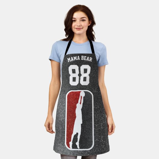 Red and Black Glitzer Basketball Team Jersey Schürze (Getragen)