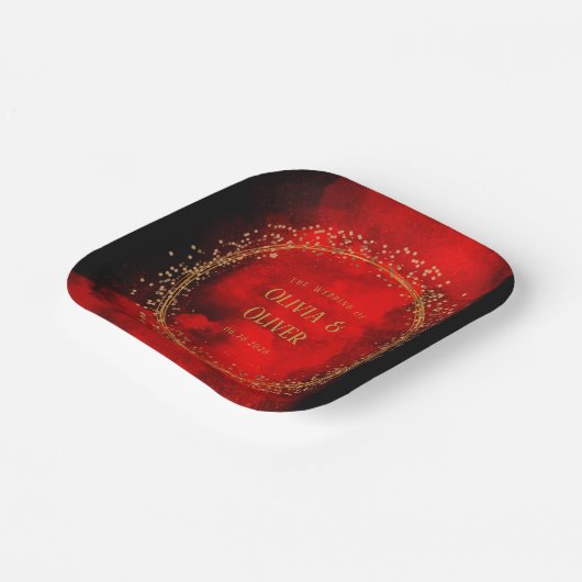 Red and Black Gold Geometric Glitzer Wedding Pappteller (Gewinkelt)
