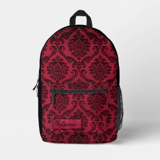 Red and Black Goth Damask Muster Personalisiert Bedruckter Rucksack