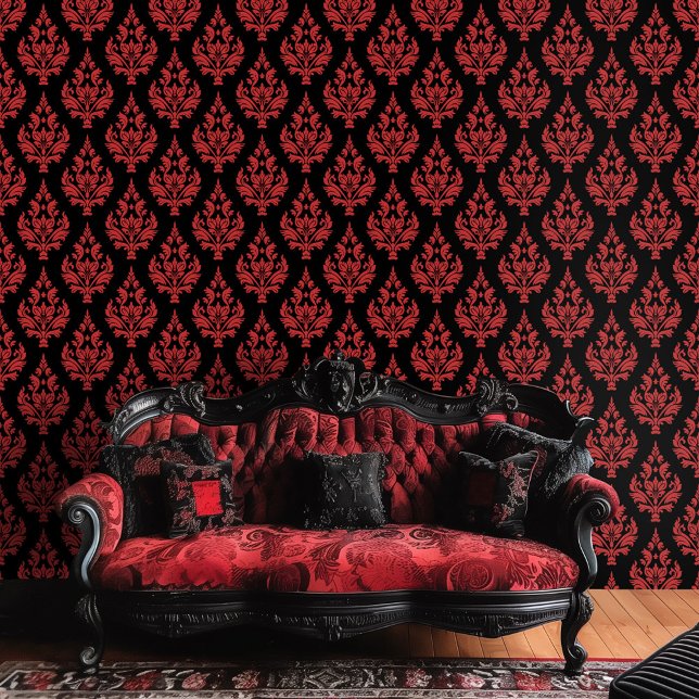 Red and Black Gothic Moody Damask Tapete (Von Creator hochgeladen)