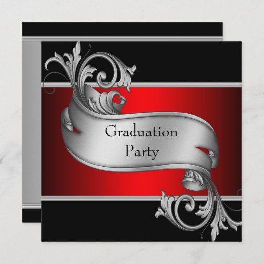 Red and Black Graduation Party Einladung (Vorne/Hinten)