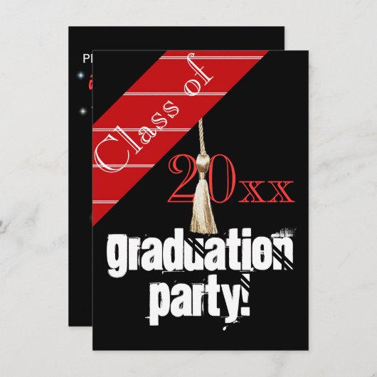 Red and Black Graduiertenparty Einladung (Vorne/Hinten)