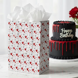 Red and Black Hand Drawn Doodle Hearts Mittlere Geschenktüte