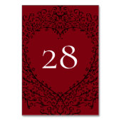Red and Black Heart Gothic Wedding Table Number Tischnummer (Rückseite)