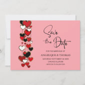 Red and Black Hearts Wedding Save the Date (Vorderseite)