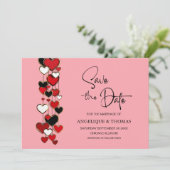 Red and Black Hearts Wedding Save the Date (Stehend Vorderseite)