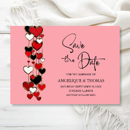 Red and Black Hearts Wedding Save the Date