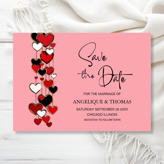 Red and Black Hearts Wedding Save the Date