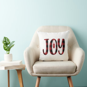 Red and Black Kariert Designed Joy Quoted Weihnach Kissen