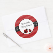Red and Black Ladybug Stripted Dots Baby Dusche Runder Aufkleber (Umschlag)