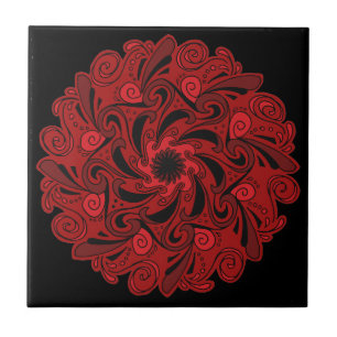 Red and Black Mandala Keramik Tile Fliese