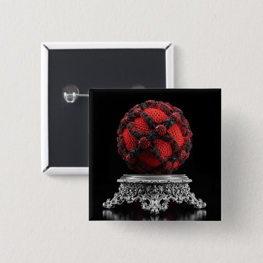 Red And Black Mandelbrot Sphere On Silver Pedestal Button (Vorne & Hinten)