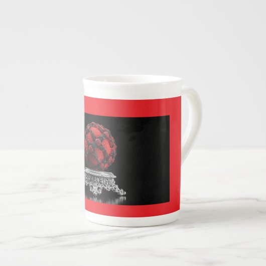 Red And Black Mandelbrot Sphere On Silver Pedestal Porzellantasse (Vorderseite Rechts)