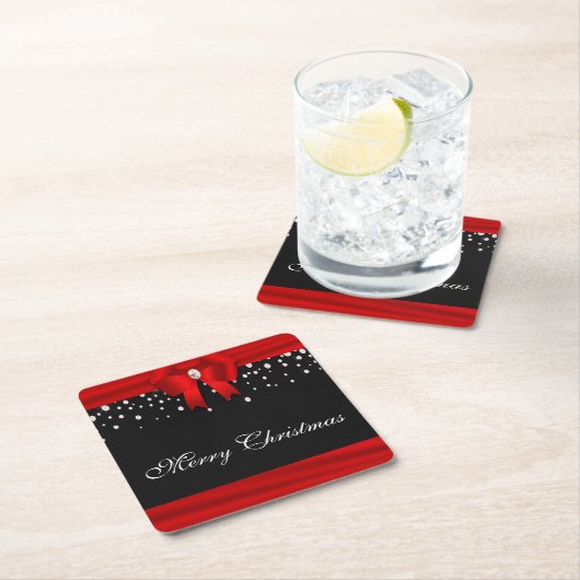 Red and Black Merry Christmas Rechteckiger Pappuntersetzer (Vor Ort)