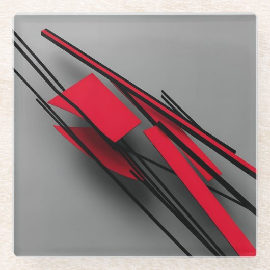  Red and Black Minimalist Modern Abstract Glasuntersetzer (Vorderseite)