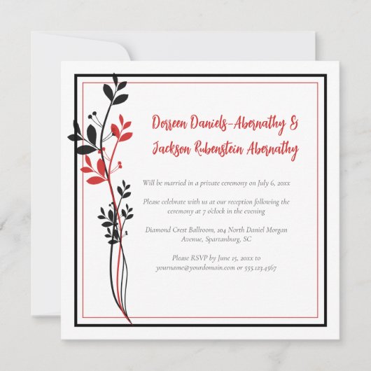 Red and Black Modern Botanical Reception Only | Einladung (Vorderseite)