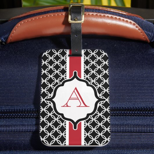 Red and Black Monogrammed Luggage Tag Gepäckanhänger (Vorderseite Insitu 2)