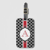 Red and Black Monogrammed Luggage Tag Gepäckanhänger (Vorderseite Vertikal)