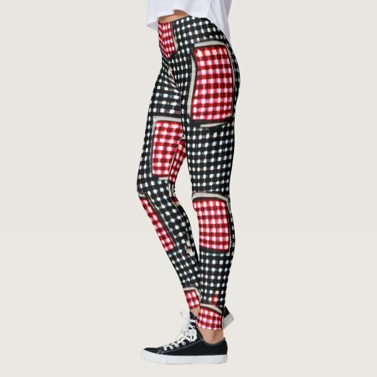 Red and Black Patch Work Pocket Gingham Leggings (Links)