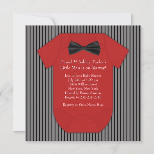 Red and Black Pinstripe Baby Dusche Einladung (Vorderseite)