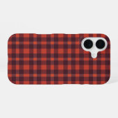 Red and Black Plaid Checkered Pattern iPhone 16 Hülle (Rückseite (Horizontal))