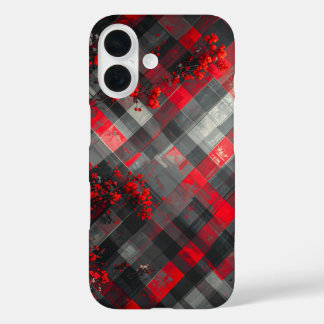 Red and Black Plaid with Floral Accent iPhone 16 Hülle