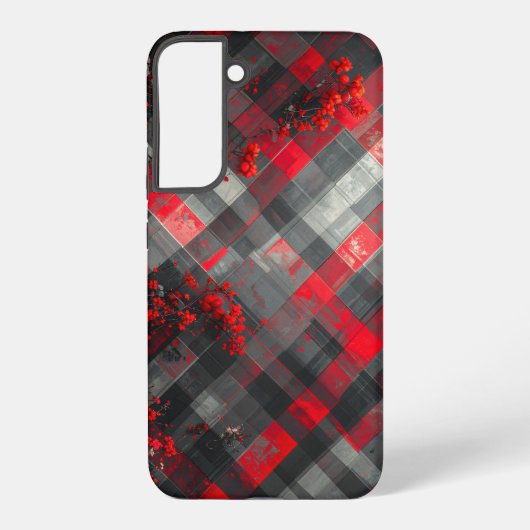 Red and Black Plaid with Floral Accent Samsung Galaxy Hülle (Rückseite)