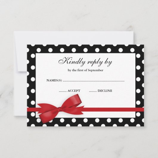 Red and Black Polka Dot Bow UAWG RSVP Karte (Vorderseite)