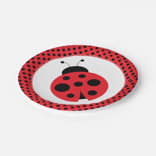 Red and Black Punkt Ladybug Party Teller (Schrägansicht)