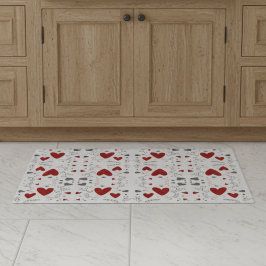 Red and Black Retro Hand Drawn Hearts Love  Fußmatte