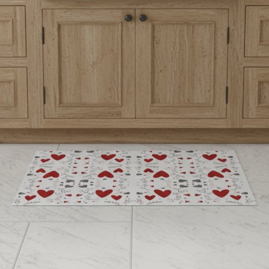 Red and Black Retro Hand Drawn Hearts Love  Fußmatte