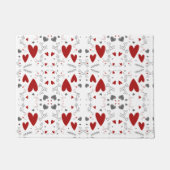 Red and Black Retro Hand Drawn Hearts Love  Fußmatte (Vorderseite)