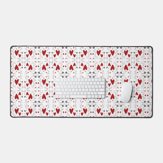 Red and Black Retro Hand Drawn Hearts Love Schreibtischunterlage (Tastatur & Maus)