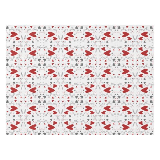 Red and Black Retro Hand Drawn Hearts Love  Tischdecke (Vorderseite (Horizontal))