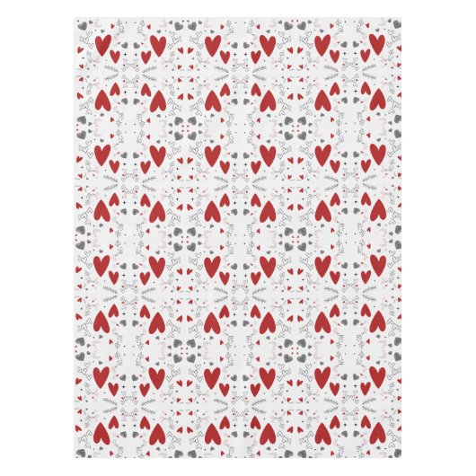 Red and Black Retro Hand Drawn Hearts Love Tischdecke (Vorderseite)