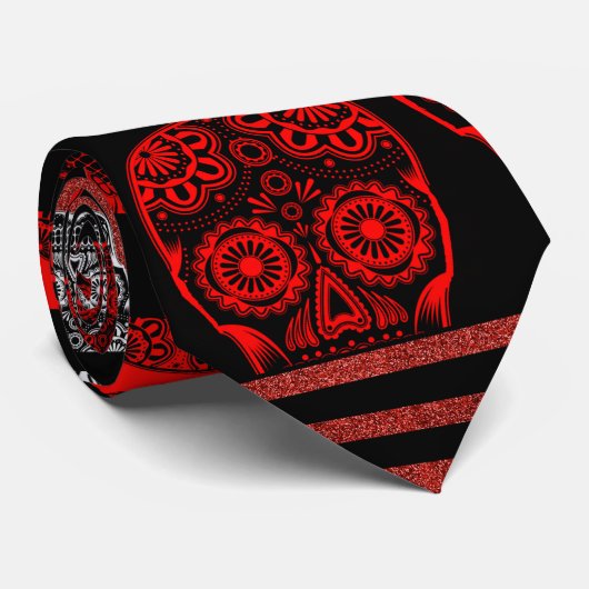 Red And Black Skull Tie Krawatte (Gerollt)