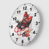 Red and Black Sleigh Packages Christmas Barn Wood Große Wanduhr (Winkel)