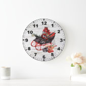 Red and Black Sleigh Packages Christmas Barn Wood Große Wanduhr (Zuhause)