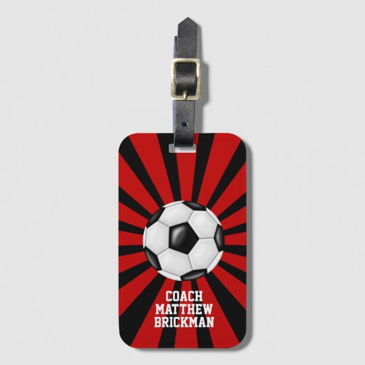 Red and Black Soccer Team Gepäckanhänger (Vorderseite Vertikal)