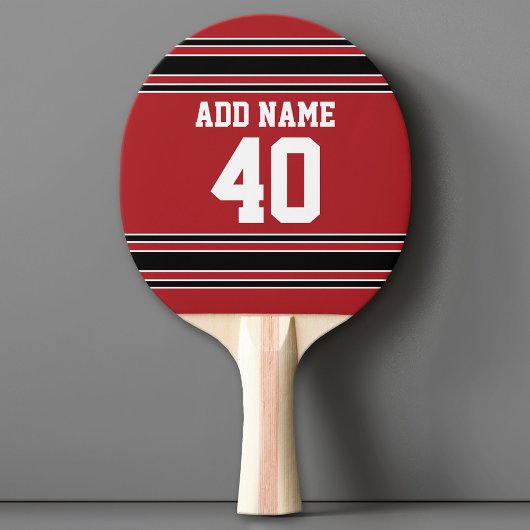 Red and Black Sports Jersey Individuelle Name Numb Tischtennis Schläger